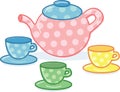 Cute classic style tea pot and cups illustration Royalty Free Stock Photo