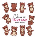 Cute classic Teddy Bear collection doodle hand drawing cartoon character outline