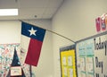 Cute classroom bulletin board and proudly display of Texas flag in pre-kindergarten classroom, Dallas, USA, modern preschooler