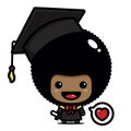 A cute and clever afro male cartoon character becomes a scholar wearing a bachelor costume Royalty Free Stock Photo