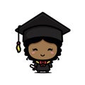 A cute and clever afro girl cartoon character becomes a scholar wearing bachelor costume Royalty Free Stock Photo