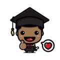 A cute and clever afro male cartoon character becomes a scholar wearing a bachelor costume Royalty Free Stock Photo