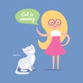 Cute clever blond girl with happy cat Royalty Free Stock Photo