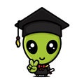 A cute and clever alien cartoon character becomes a scholar wearing a scholar costume Royalty Free Stock Photo