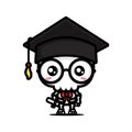 The cute and clever skeleton skull cartoon character becomes a scholar wearing a bachelor costume