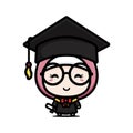 A cute and clever female cartoon character becomes a scholar wearing a scholar costume Royalty Free Stock Photo