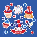 Cute clip art for 4th of July American Independence day sticker. Royalty Free Stock Photo