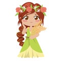 Cute clipart of Demeter goddess of the harvest and agriculture on a white background