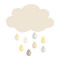 Cute Clipart Elements Of Rain Cloud With Raindrops In Neutral, Autumn Colours