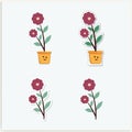 Cartoon Flower Sticker Clipart PNG Images Vector Illustration.