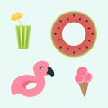 Cute Clipart Summer Elements Illustration in Cartoon Style. Adorable Clip Art Summer Elements. Vector Illustration of a Royalty Free Stock Photo