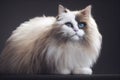 Close up portrait of a gorgeous fluffy ragdoll cat with blue eyes, generative AI Royalty Free Stock Photo