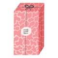 Cute closed gift box with ribbon, bow and sticker. Present for birthday, wedding, Christmas, holiday, shopping. Stylized