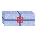 Cute closed gift box with ribbon, bow and sticker. Present for birthday, wedding, Christmas, holiday, shopping. Stylized