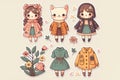 cute clothes and flowers stickers. Created with Generative AI technology.