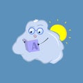 Cute cloud character sticker. Hand-drawn illustration for weather forecast