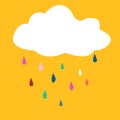 Cute Cloud with Colorful Rain Drops. yellow background. Royalty Free Stock Photo