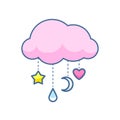 Cute cloud icon with droplets - star, moon, drop and heart.