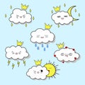 Pattern with clouds and funny emotions, cute emotions on an isolated background. Royalty Free Stock Photo