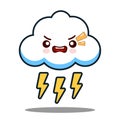 Cute cloud lightning bolt kawaii face icon cartoon character Flat design Vector Royalty Free Stock Photo