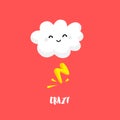 Cute cloud with lightning. Flat style. Vector cartoon card