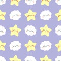 Cute cloud and star with closed eyes pattern Royalty Free Stock Photo