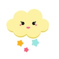 Cute cloud starfall. Vector illustration for kids. isolated design element for children. baby shower cloud