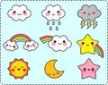 Cute cloud sun moon star and rainbow set Royalty Free Stock Photo