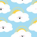 cute cloud and sun seamless pattern on light blue background