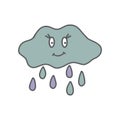 Cute cloud vector illustration. Hand drawn raincloud with eyes and smile and rain drops in trendy simple style isolated Royalty Free Stock Photo