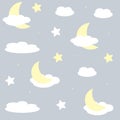 Nice seamles pattern for children. Vector illustration with stars and clouds. Royalty Free Stock Photo