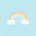 Cute clouds and rainbow. Love speech bubble. Valentines day greeting card. Vector