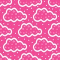 Cute clouds with stars and round dots. Seamless pattern for children.