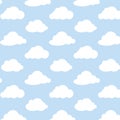 Cute Cloudy Seamless Pattern on Blue Background. Hand Drawn Vector Illustration. Nursery Wall Art for Baby Boy And Baby