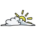 Cute cloudy sun cartoon vector illustration motif set. Hand drawn weather element blog icons Royalty Free Stock Photo