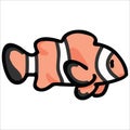 Cute Clown Fish Cartoon Vector Illustration Motif Set. Hand Drawn Isolated Sea Life Elements Clipart For Tropical Fauna