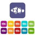 Cute clown fish icons set Royalty Free Stock Photo