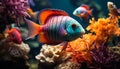 Cute clown fish swimming in vibrant underwater reef generated by AI Royalty Free Stock Photo