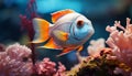 Cute clown fish swimming in vibrant underwater reef generated by AI Royalty Free Stock Photo