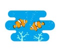 Cute clown fishes on blue background.