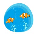 Cute clown fishes on blue background.