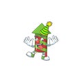 Cute Clown green stripes fireworks rocket placed on cartoon character style design