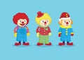 Cute Clowns in Colorful Outfits Vector Illustration