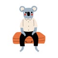 Cute Coala Bear Tourist Sitting on Suitcase, Funny Humanized Animal Cartoon Character with Luggage Going on Vacation