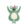 Cute Coala Bear Wearing Party Hat with Whistle Blower, Cute Animal Character for Happy Birthday Design Vector