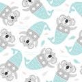 Cute coala mermaid sea seamless pattern. Kids background.