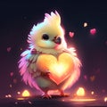 Cute Cockatiel hugging heart Valentines day card with cute little chick and heart on dark background AI generated Royalty Free Stock Photo