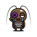 Cute cockroach animal cartoon characters are sad and crying while rubbing their eyes