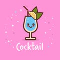 Cute cocktail glass cartoon comic character with smiling face happy emoji kawaii style fresh alcohol drink concept Royalty Free Stock Photo