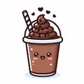 Cute cocoa chocolate mocha cup with whipped cream, kawaii vector illustration, generative ai